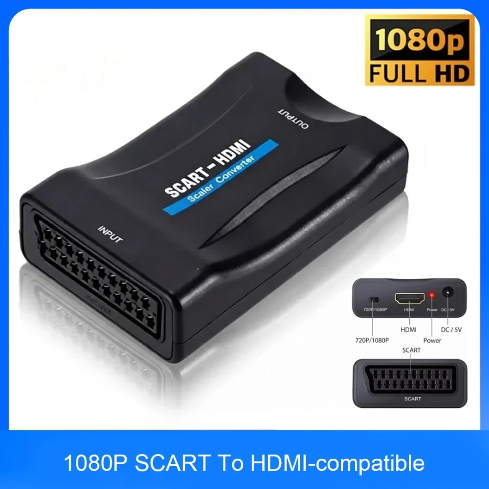 Scart To Hdmi - SCART-zu-HDMI-kompatibler Konverter-Adapter 1080P Video-Audio-Auflösung mit USB-Kabel