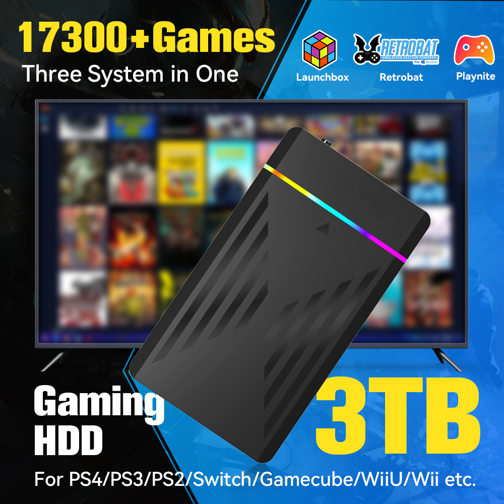 Retro Gaming N64 - 3 TB tragbare Gaming-HDD-LaunchBox/Retrobat/Playnite-Retro-Spielekonsole mit 17300+